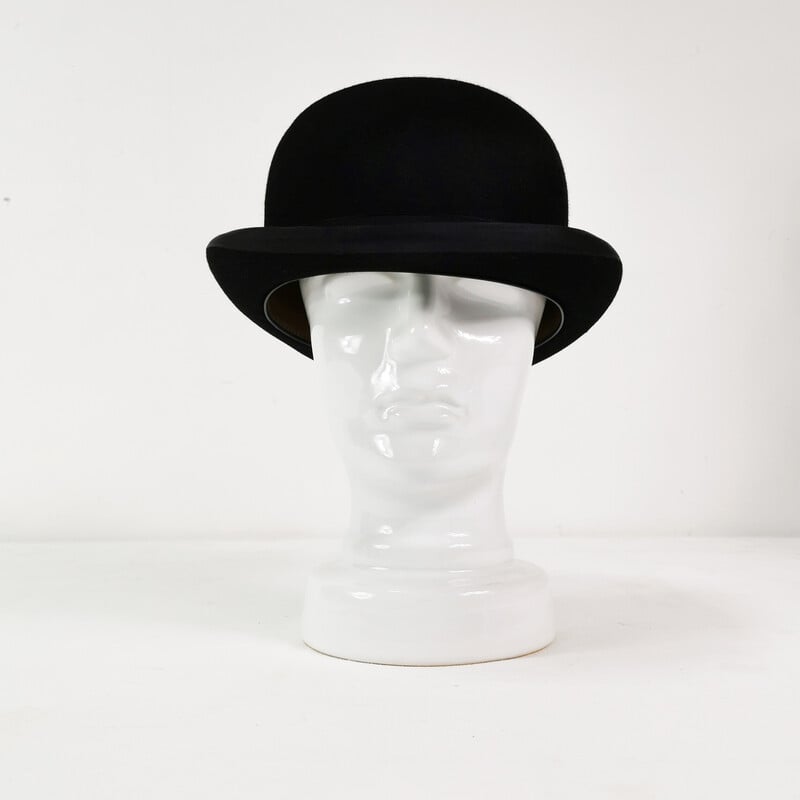 Vintage bowler hat in black felt and fabric for Christys London, England 1950