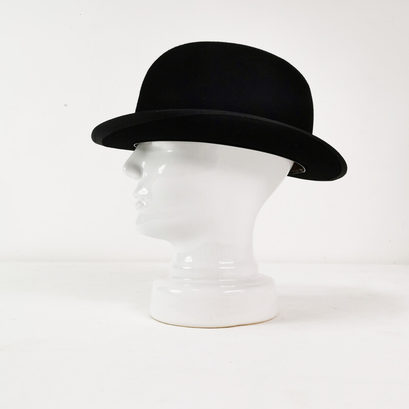 Vintage bowler hat in black felt and fabric for Christys London, England 1950
