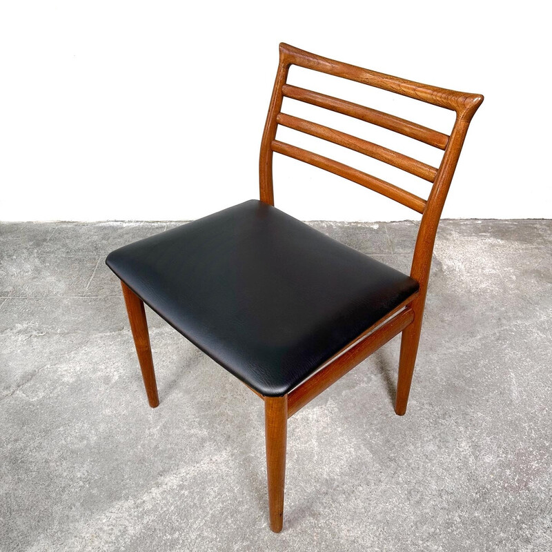 Set of 6 vintage teak and black leatherette chairs by Erling Torvits for Sorø Stolefabrik, Denmark 1960