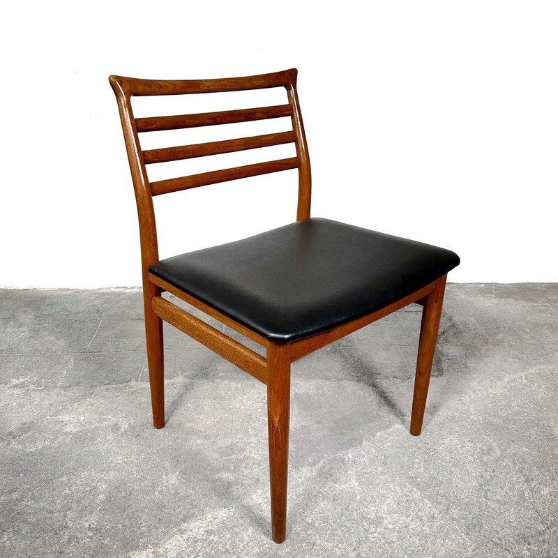 Lot de 6 chaises vintage en teck et similicuir noir par Erling Torvits pour Sorø Stolefabrik, Danemark 1960