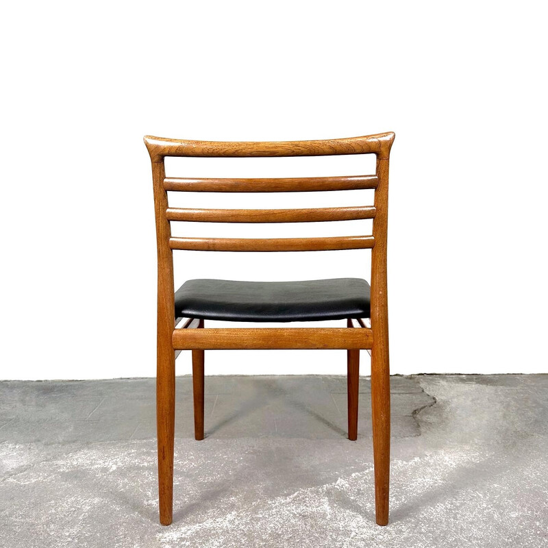 Lot de 6 chaises vintage en teck et similicuir noir par Erling Torvits pour Sorø Stolefabrik, Danemark 1960