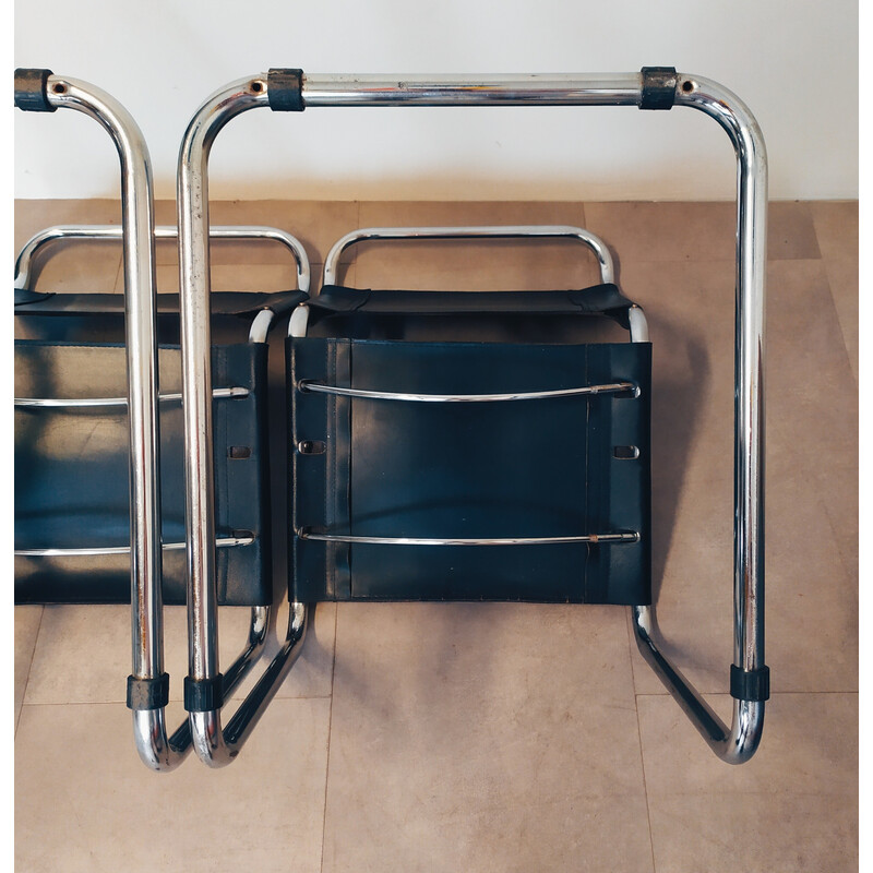Par de cadeiras vintage em pele preta de Marcel Breuer para Gavina, 1960