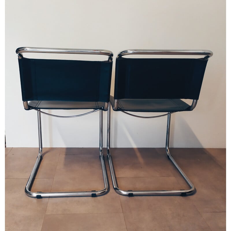 Pair of vintage black leather chairs by Marcel Breuer for Gavina, 1960