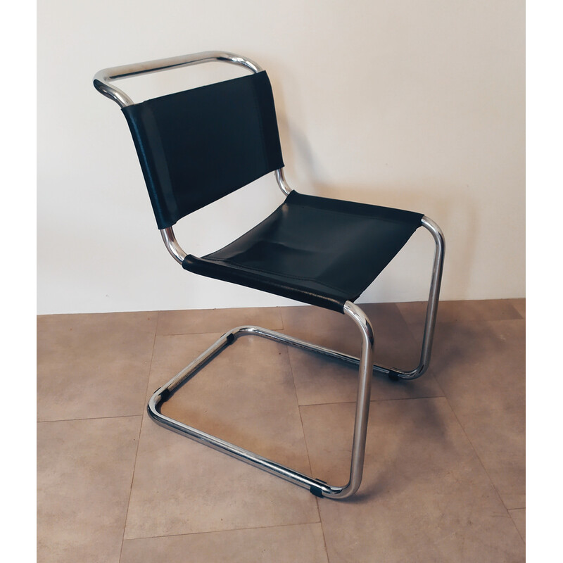 Pair of vintage black leather chairs by Marcel Breuer for Gavina, 1960