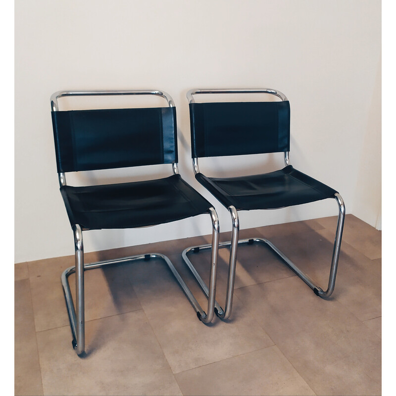 Paire de chaises vintage en cuir noir de Marcel Breuer pour Gavina, 1960