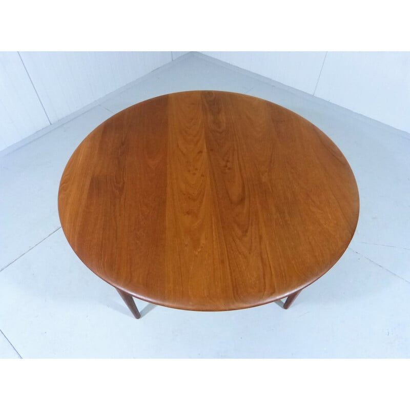 Vintage round teak and wicker coffee table by Peter Hvidt and Orla Molgaard-Nielsen for France and Son, Denmark