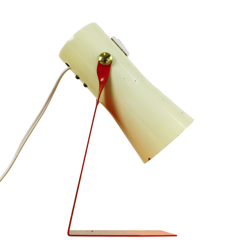 Lampe de bureau de qualité couleur crème et rouge en métal - 1960