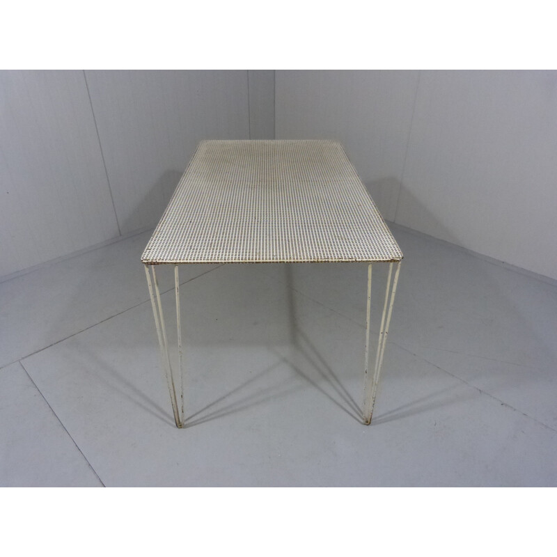 Vintage white perforated steel garden table, France 1950