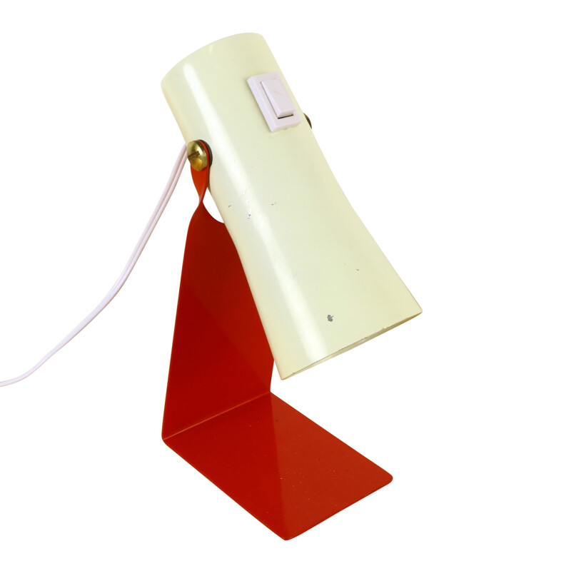 Lampe de bureau de qualité couleur crème et rouge en métal - 1960