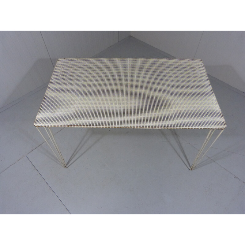 Vintage white perforated steel garden table, France 1950