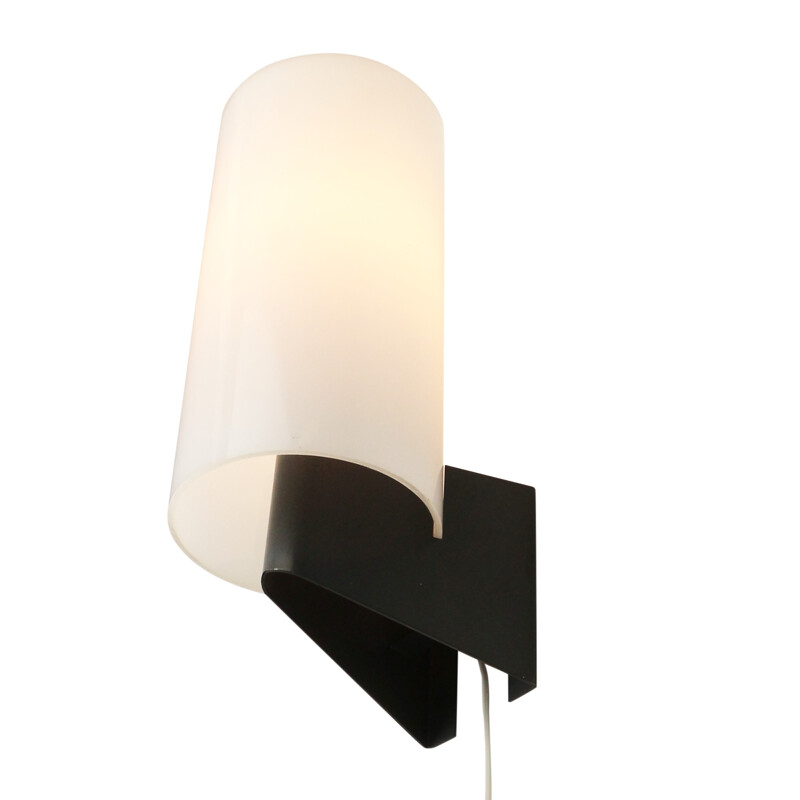 Modern black and white wall light made of metal and acrylic - 1960s