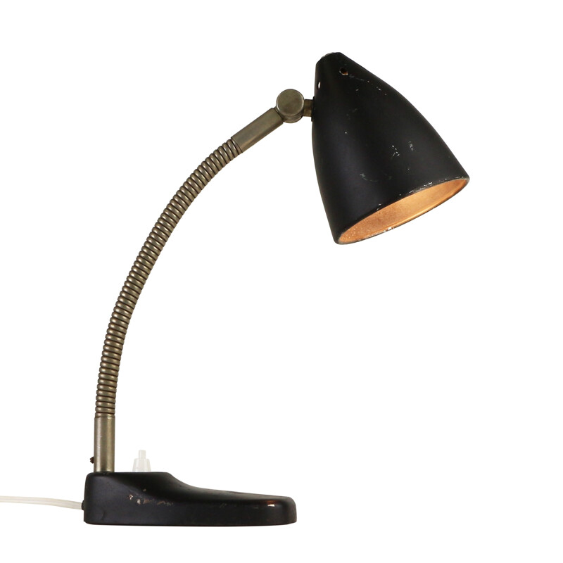 Ancienne lampe de bureau noire en métal de H. Busquet pour Hala Zeist - 1950