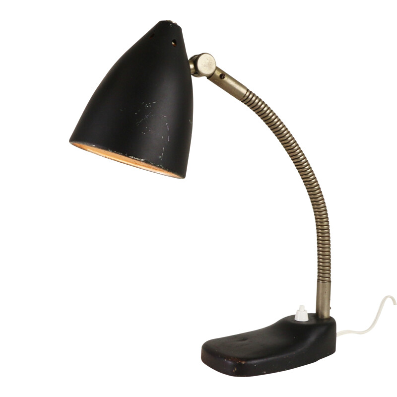 Ancienne lampe de bureau noire en métal de H. Busquet pour Hala Zeist - 1950