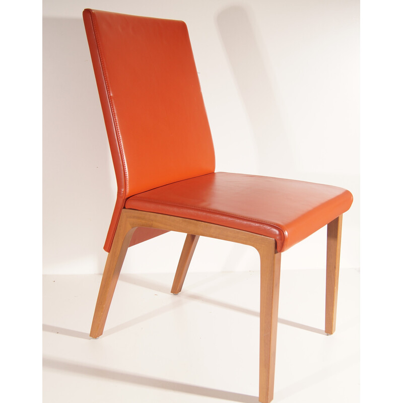 Chaises vintage en cuir orange de Rolf Benz