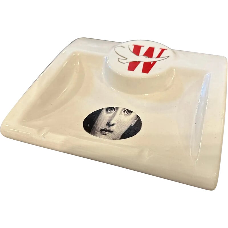 Vintage white ceramic square ashtray by Fornasetti for Winston cigarettes, 1970