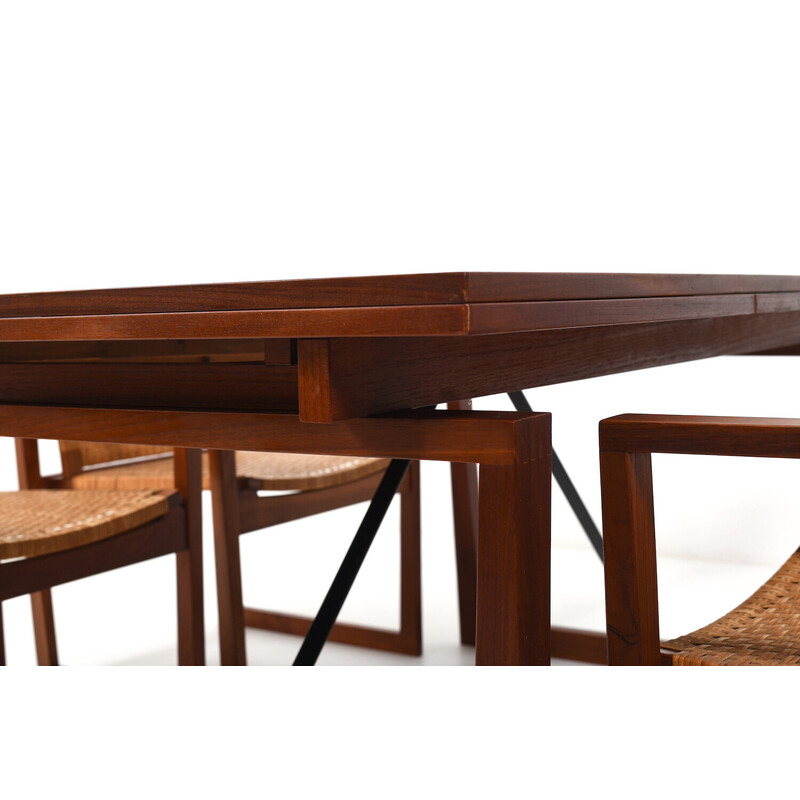 Vintage teak and cane dining set, Denmark 1960