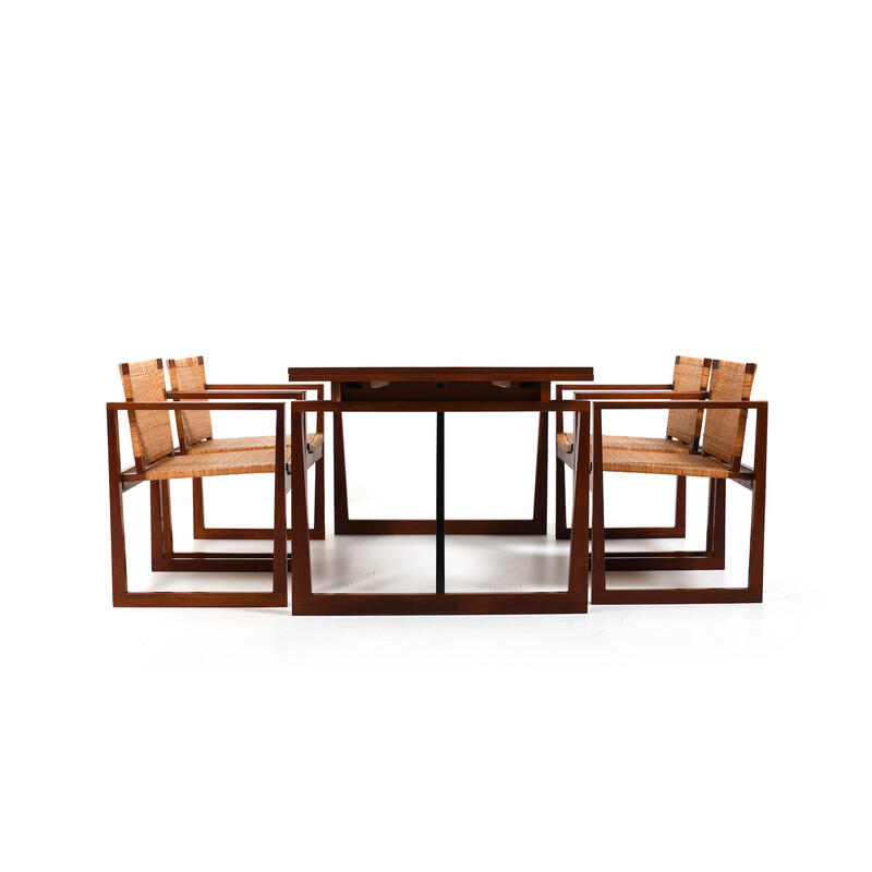 Vintage teak and cane dining set, Denmark 1960