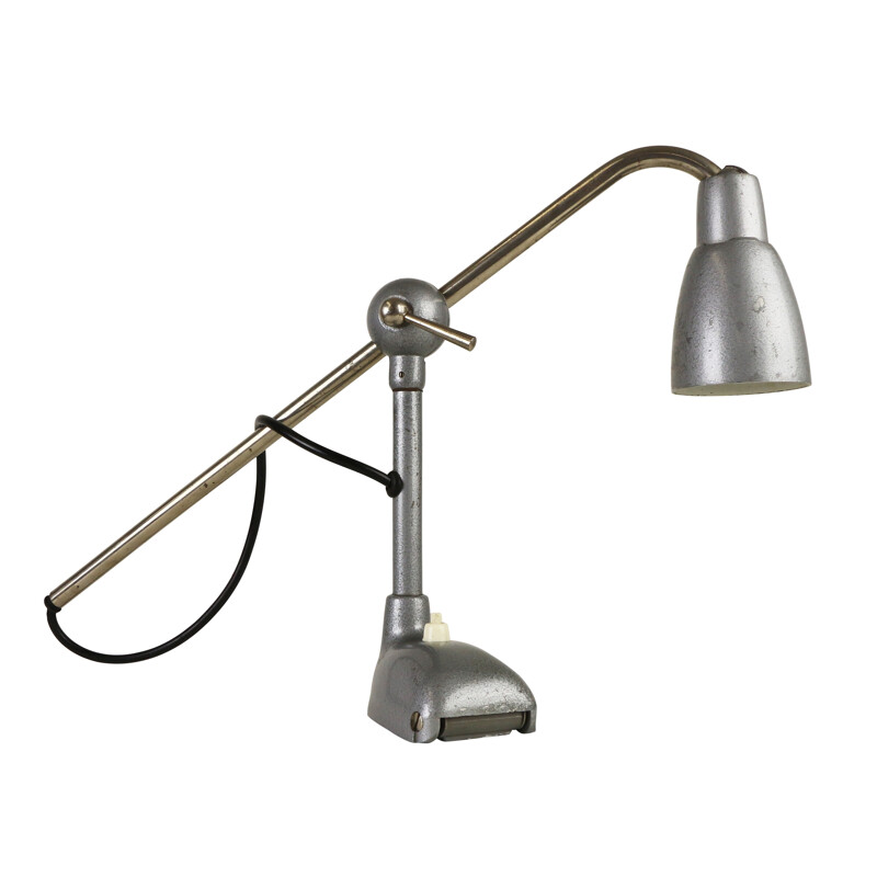 Silvery and adjustable desk lamp in metal - 1940s