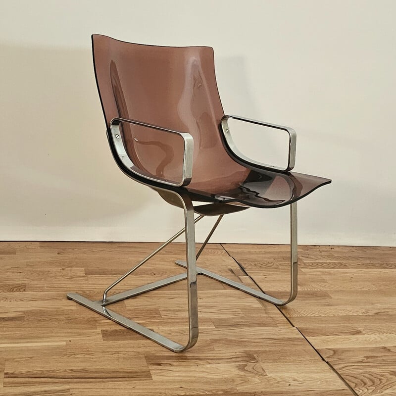 Paire de fauteuils vintage en plexiglas et chrome pour Apelbaum Esthétique, 1970