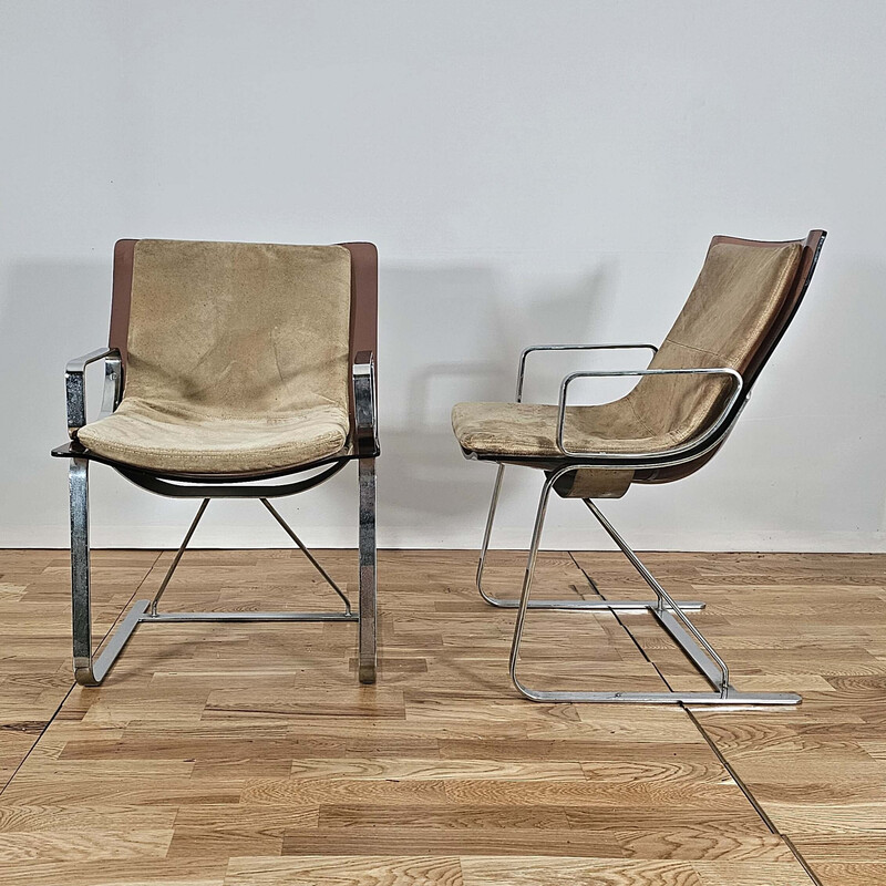 Pair of vintage Plexiglas and chrome armchairs for Apelbaum Esthétique, 1970