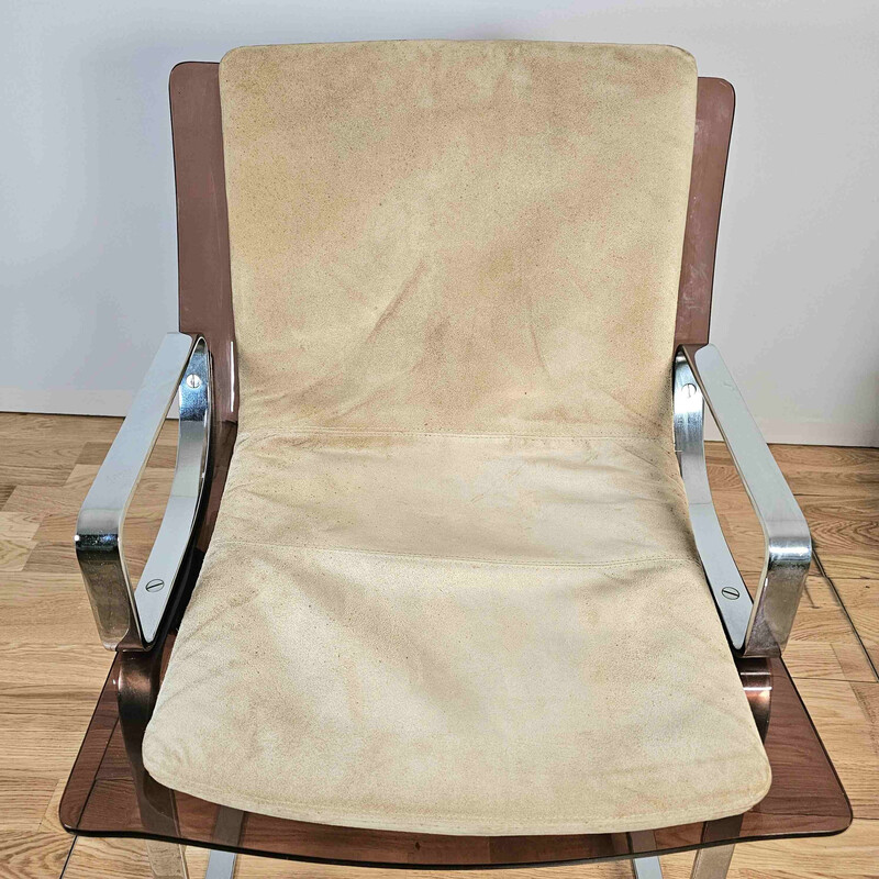 Pair of vintage Plexiglas and chrome armchairs for Apelbaum Esthétique, 1970