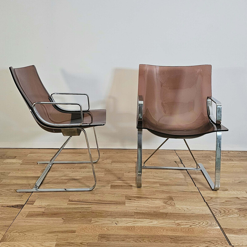 Pair of vintage Plexiglas and chrome armchairs for Apelbaum Esthétique, 1970