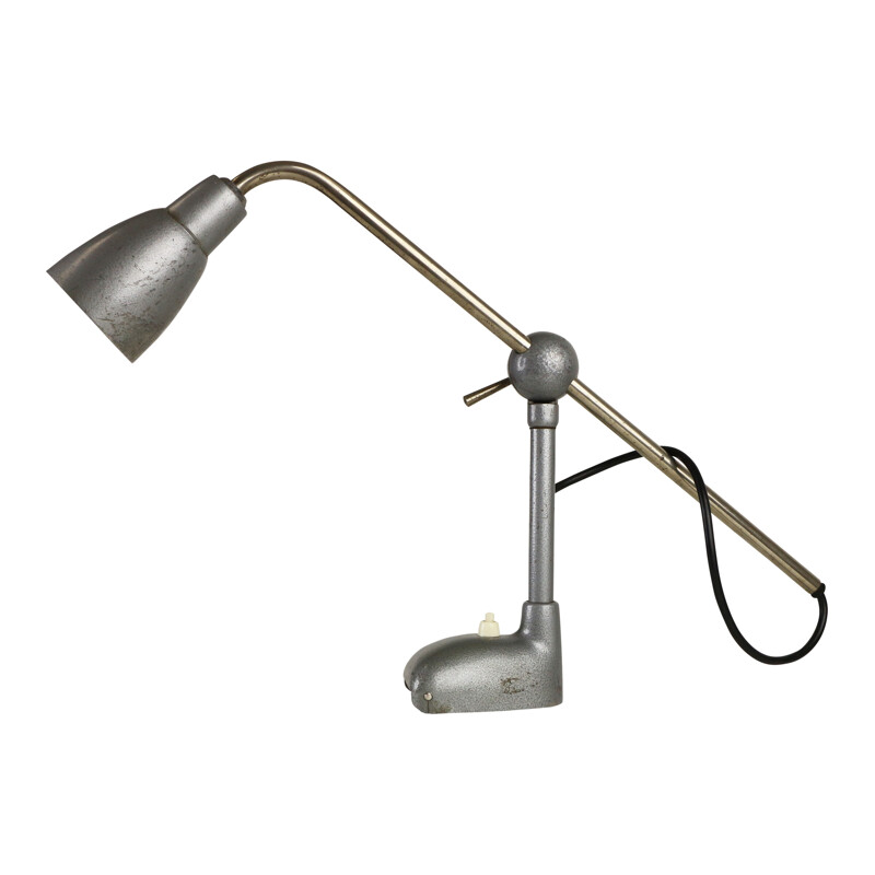 Silvery and adjustable desk lamp in metal - 1940s