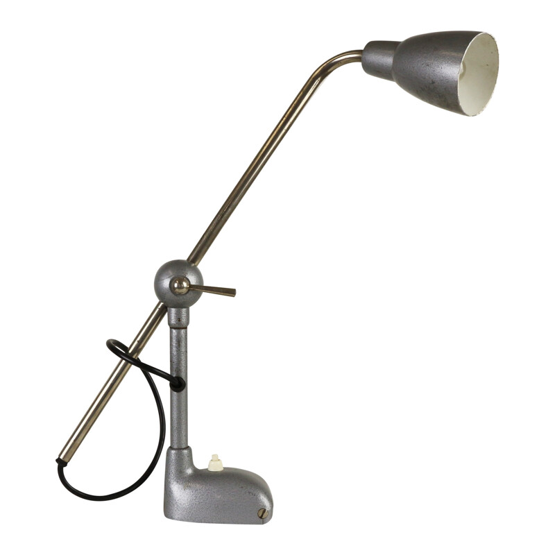 Silvery and adjustable desk lamp in metal - 1940s