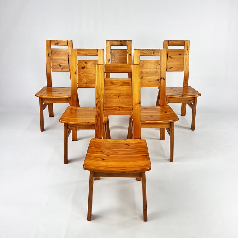 Set of 6 vintage pine chairs by Tapiovaara for Laukaan Puu Finland, 1960