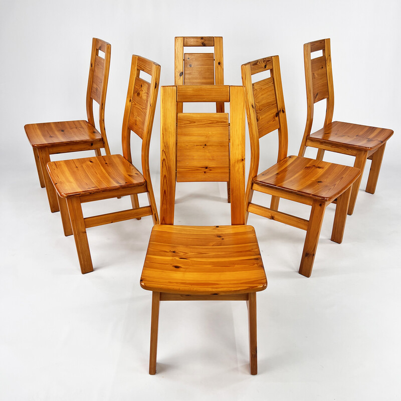 Set of 6 vintage pine chairs by Tapiovaara for Laukaan Puu Finland, 1960