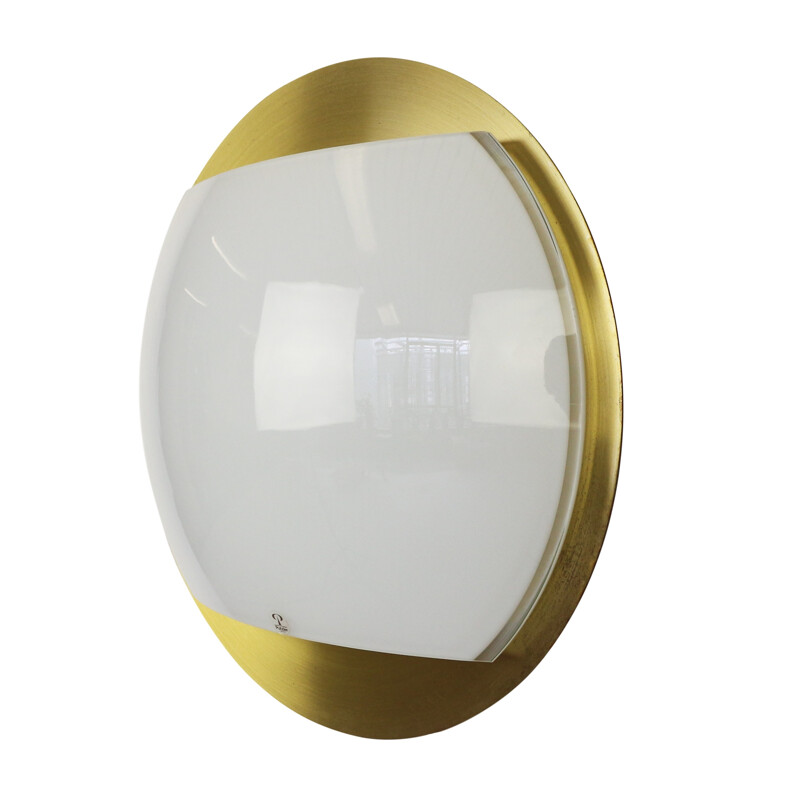 Vintage wall light with opaline glass and messing produced by Peill and Putzler - 1980s