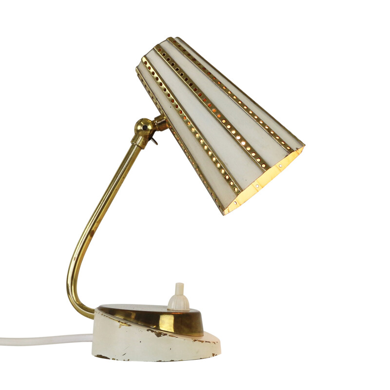 Small white desk light with brass decoration - 1950s