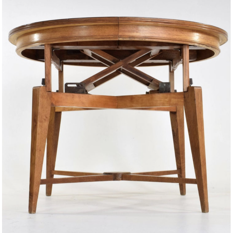 Table basse vintage "monte et baisse" en bois et chêne, 1950