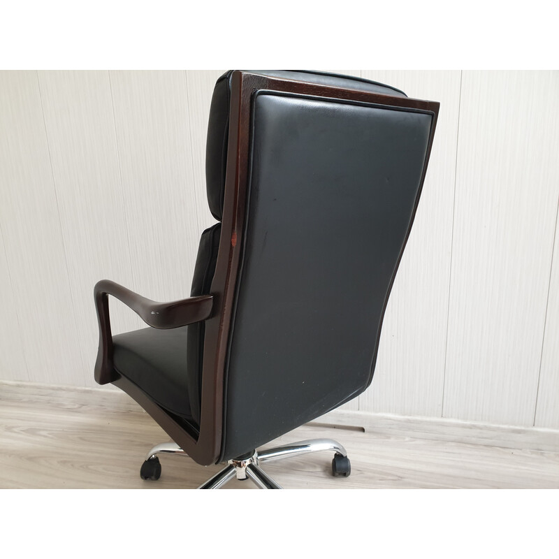 Vintage Heldense office chair in wood and leather, 1990