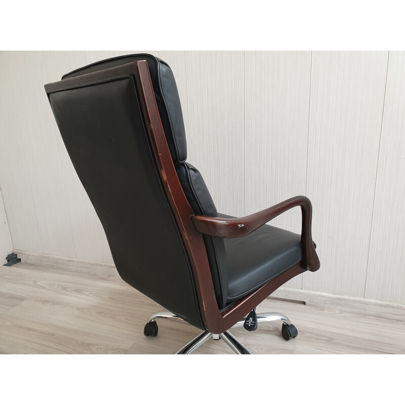 Vintage Heldense office chair in wood and leather, 1990