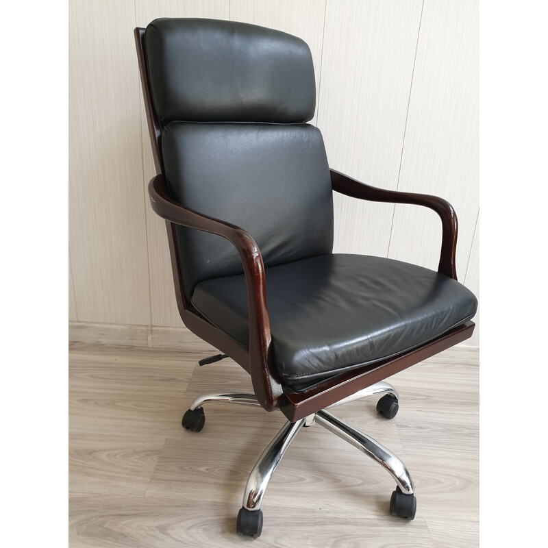 Vintage Heldense office chair in wood and leather, 1990