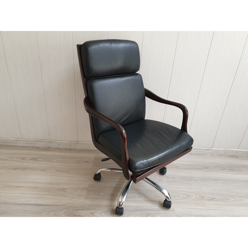 Vintage Heldense office chair in wood and leather, 1990