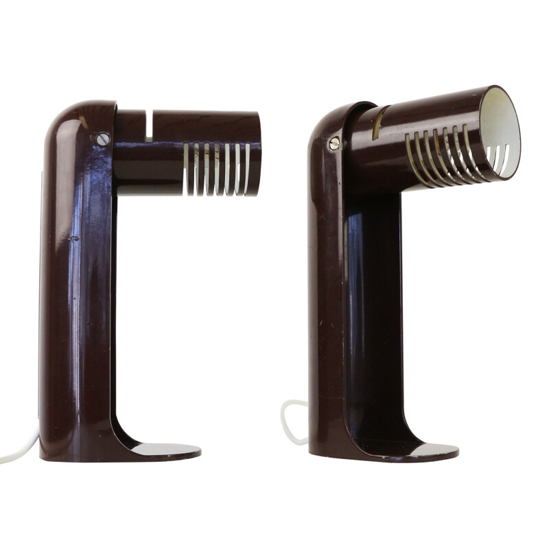 Set of 2 dark brown Space Age Italian flip top desk lights by Leuka - 1970s