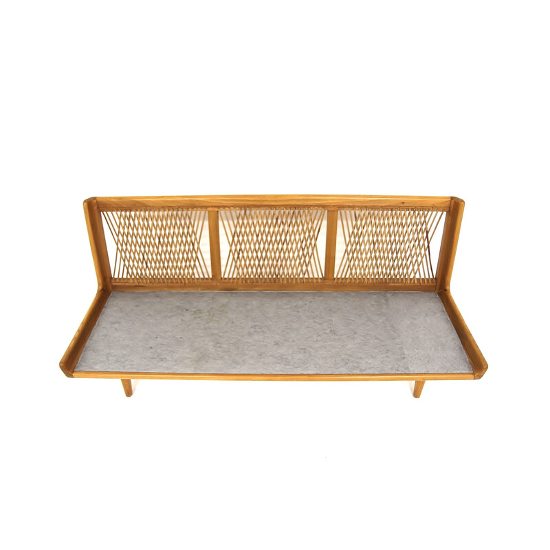 Vintage 3-seater sofa in elm and leather by Carl Gustaf Hiort for Af Ornäs, Finland 1960