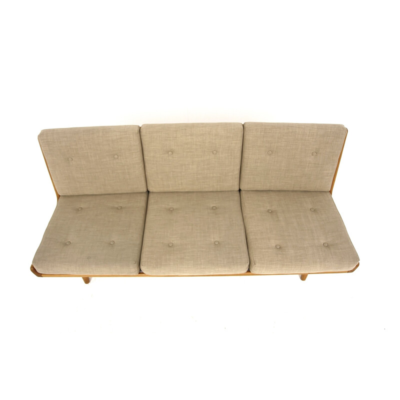 Vintage 3-seater sofa in elm and leather by Carl Gustaf Hiort for Af Ornäs, Finland 1960