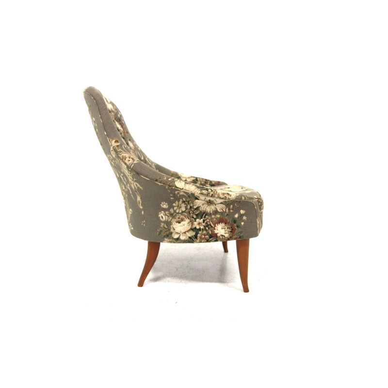 Vintage "Lila Eva" armchair in beech and fabric by Kerstin Hörlin Holmqvist for Nordiska Kompaniet, Sweden 1960