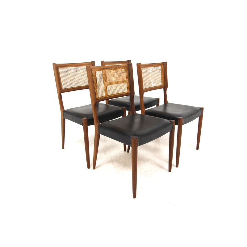 Set of 4 vintage teak and leatherette chairs for Skaraborgs Möbelindustri Tibro, Sweden 1960