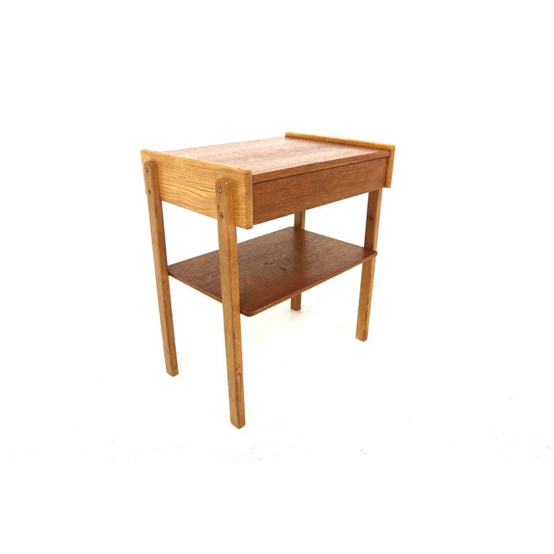 Table de chevet vintage en teck et en chêne, Suède 1960