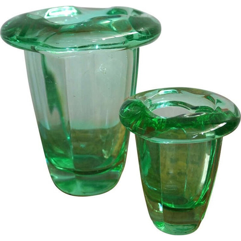 Pair of green vases in crystal produced by Daum - 1950s