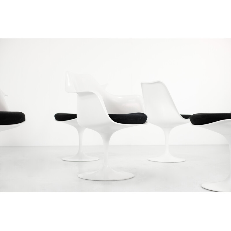 Ensemble de 6 chaises vintage "Tulipe" en fibre de verre et tissu par Eero Saarinen pour Knoll International, USA 1970