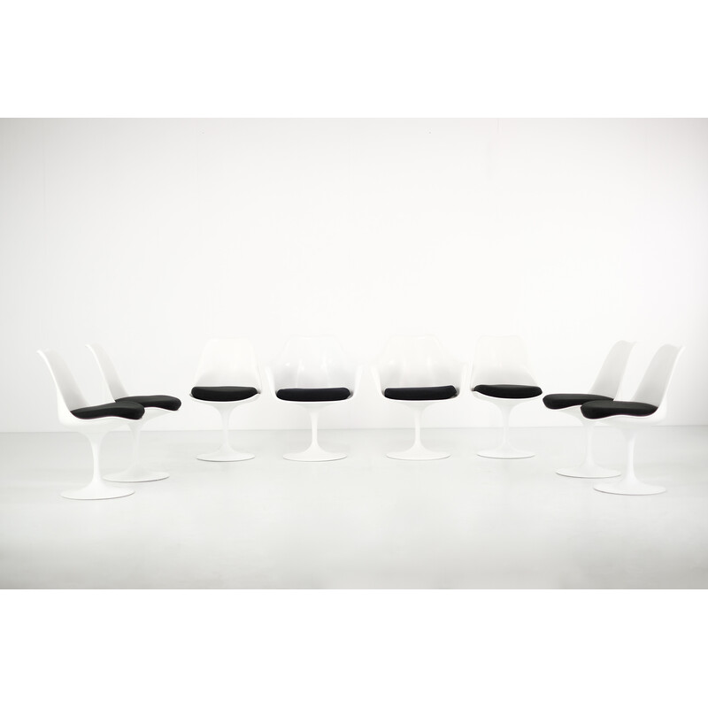Ensemble de 6 chaises vintage "Tulipe" en fibre de verre et tissu par Eero Saarinen pour Knoll International, USA 1970