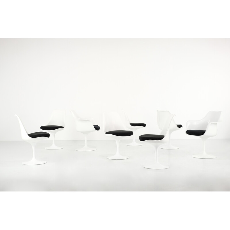 Ensemble de 6 chaises vintage "Tulipe" en fibre de verre et tissu par Eero Saarinen pour Knoll International, USA 1970