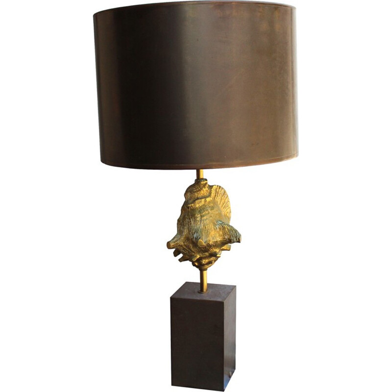 Lampe de table française en cuir et en laiton de la Maison Charles - 1970