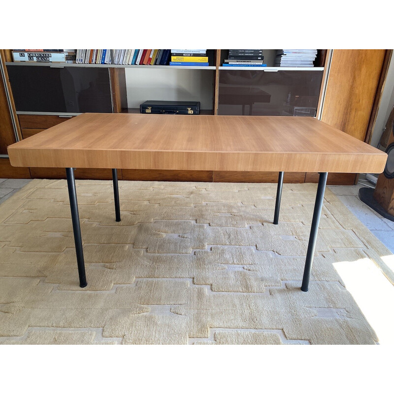 Vintage dining table with extension in elm and metal by Gérard Guermonprez for Magnani, 1960