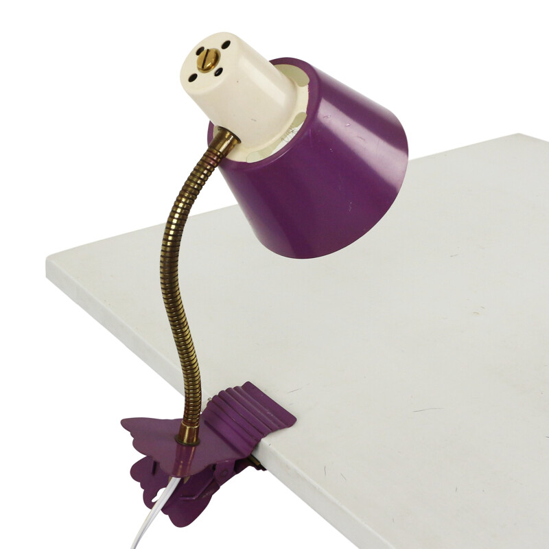 Purple desk lamp by H. Busquet for Hala Zeist - 1960s
